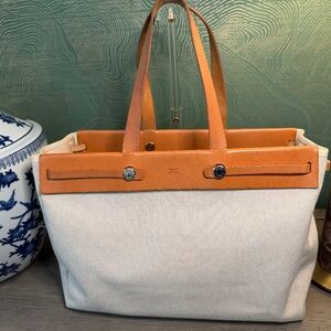 HERMES Cabas Toile H Tote Bag,  Square F (2002)